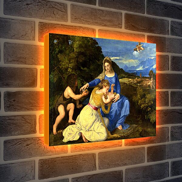 Лайтбокс световая панель - Мадонна с младенцем, святым Иоанном Крестителем и святой Катериной. Тициан Вечеллио
