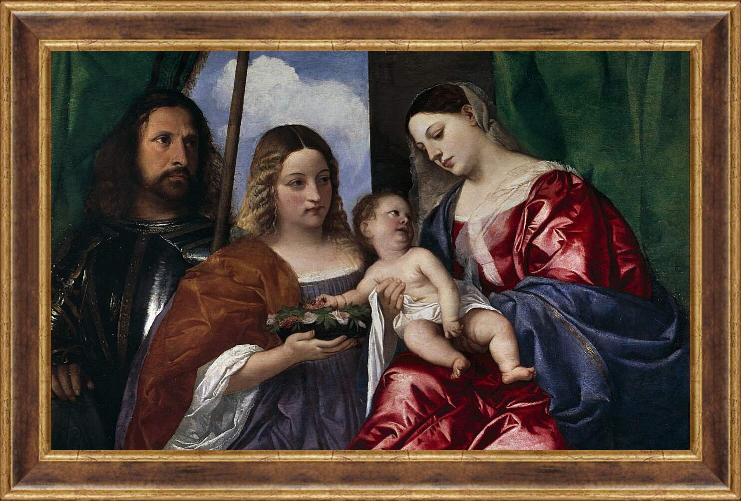 Картина в раме - Мадонна с младенцем и святыми Георгием и Доротеей. Тициан Вечеллио
