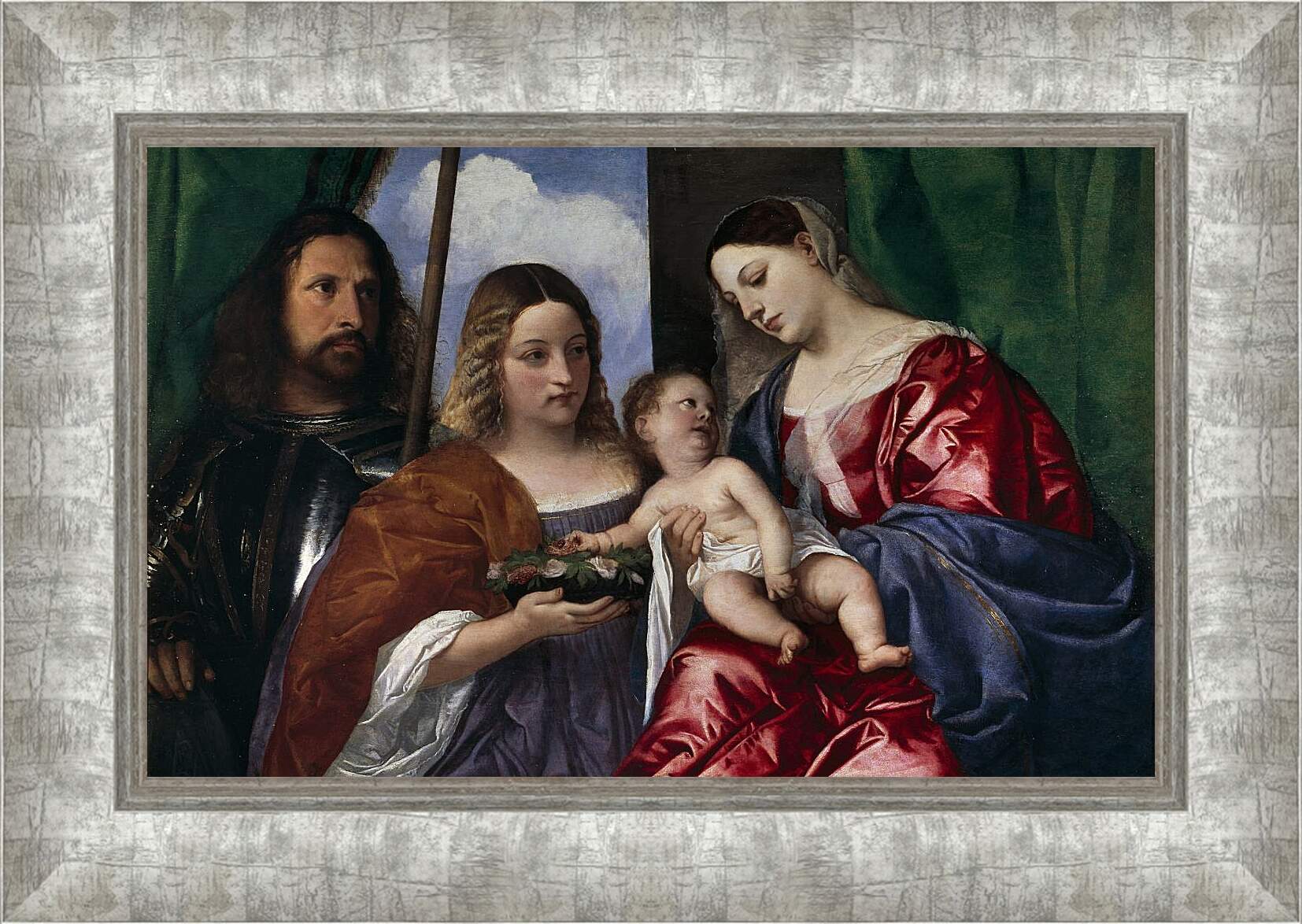 Картина в раме - Мадонна с младенцем и святыми Георгием и Доротеей. Тициан Вечеллио
