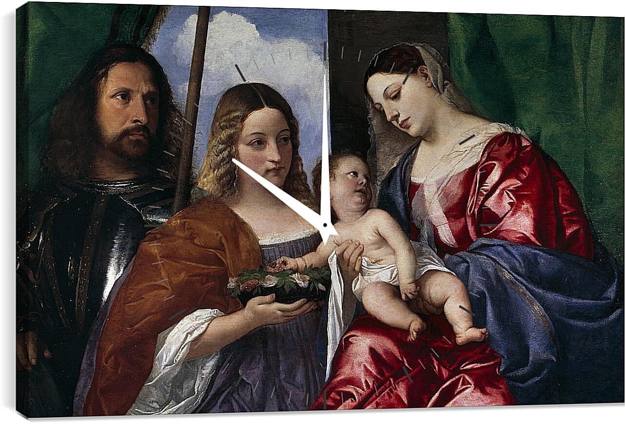 Часы картина - Мадонна с младенцем и святыми Георгием и Доротеей. Тициан Вечеллио
