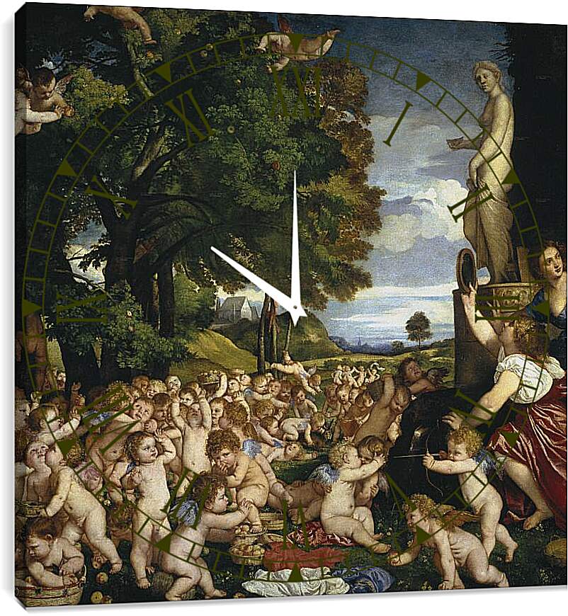 Часы картина - Поклонение Венере. Тициан Вечеллио
