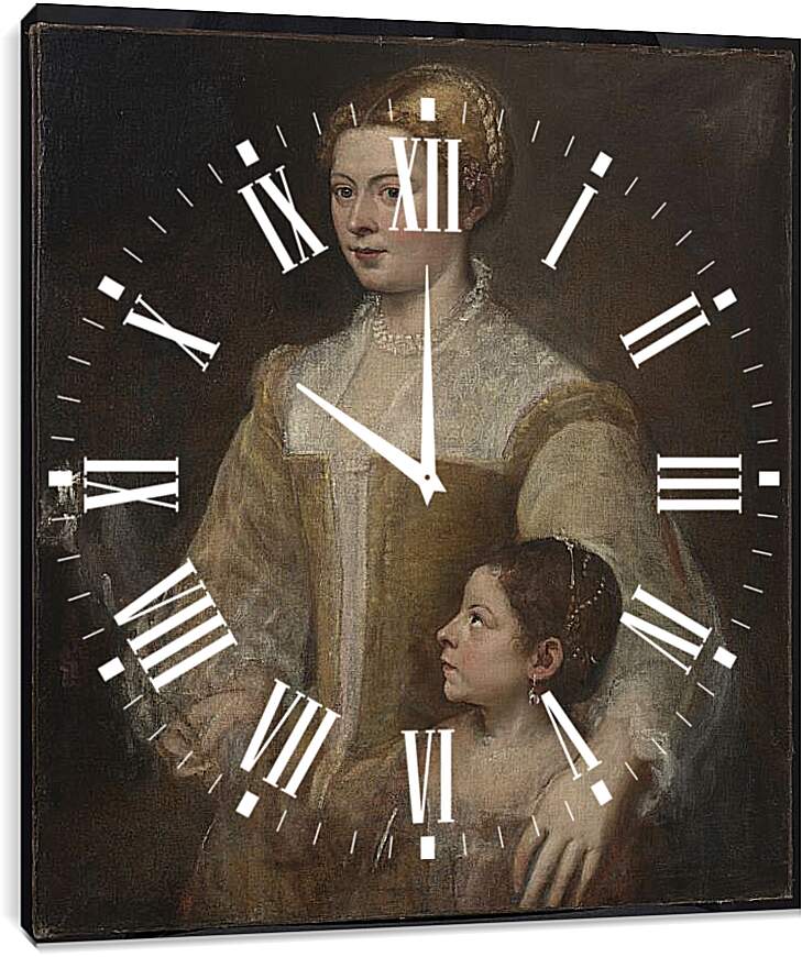 Часы картина - Портрет дамы с дочерью. Тициан Вечеллио
