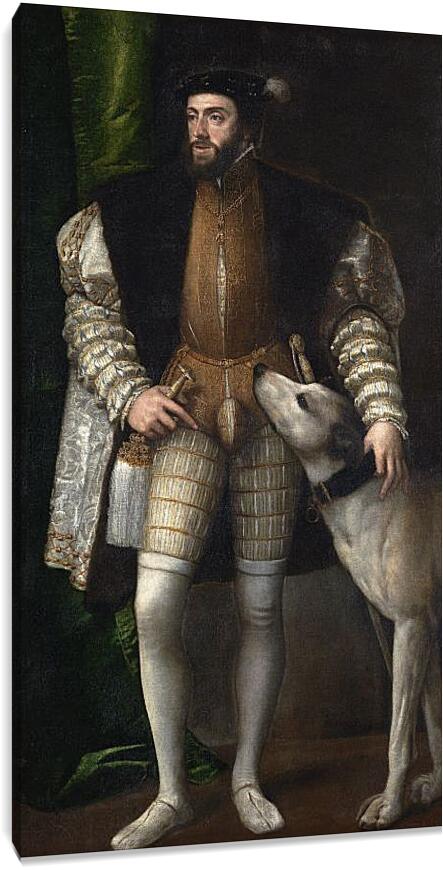 Постер и плакат - Портрет Карла V с собакой. Тициан Вечеллио
