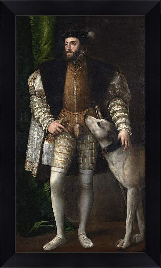 Картина в раме - Портрет Карла V с собакой. Тициан Вечеллио
