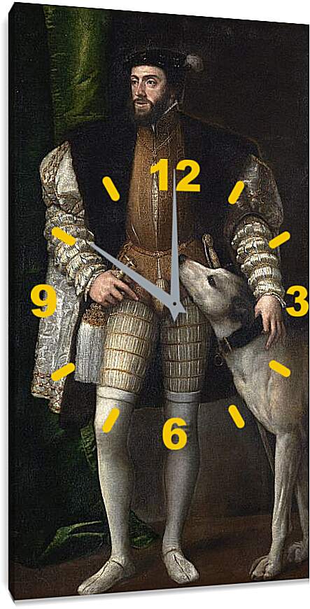Часы картина - Портрет Карла V с собакой. Тициан Вечеллио
