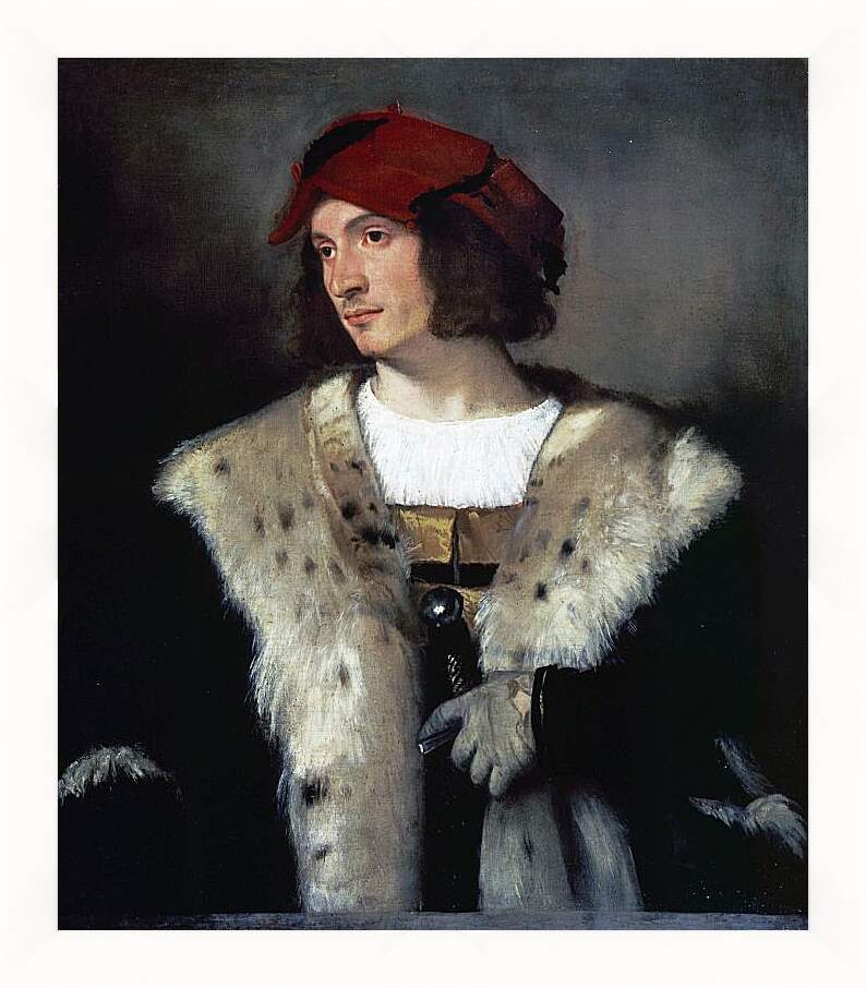 Картина в раме - Портрет мужчины в красной шапке. Тициан Вечеллио
