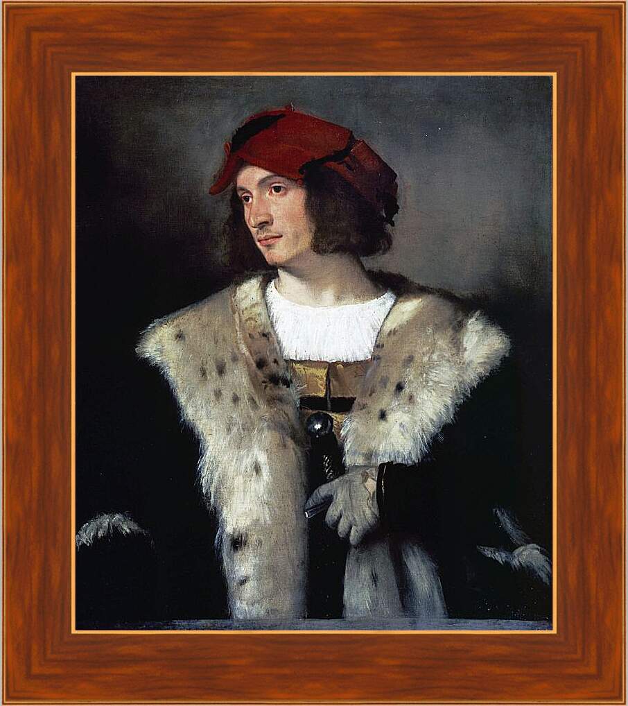 Картина в раме - Портрет мужчины в красной шапке. Тициан Вечеллио
