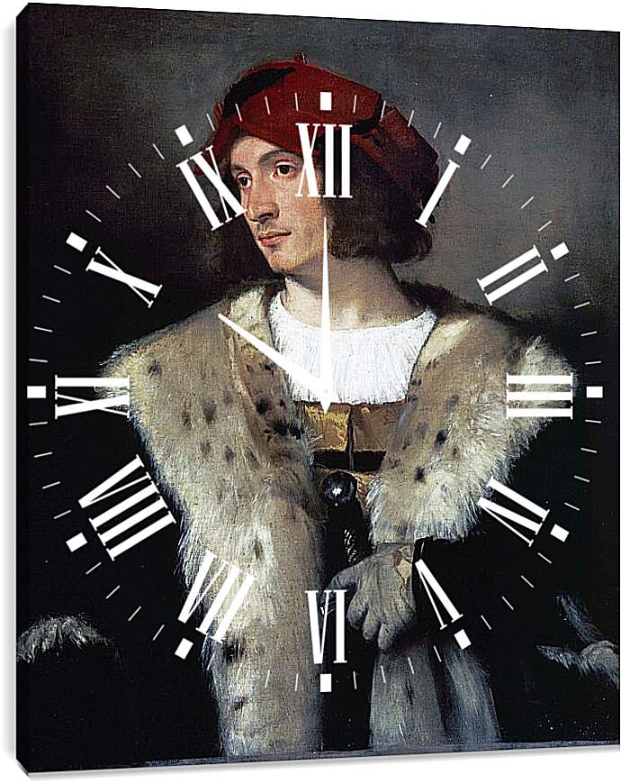Часы картина - Портрет мужчины в красной шапке. Тициан Вечеллио
