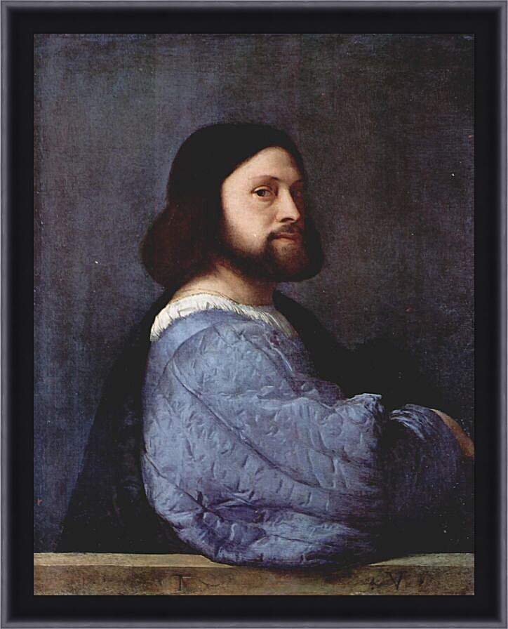 Картина в раме - Портрет мужчины в платье с синими рукавами. Тициан Вечеллио
