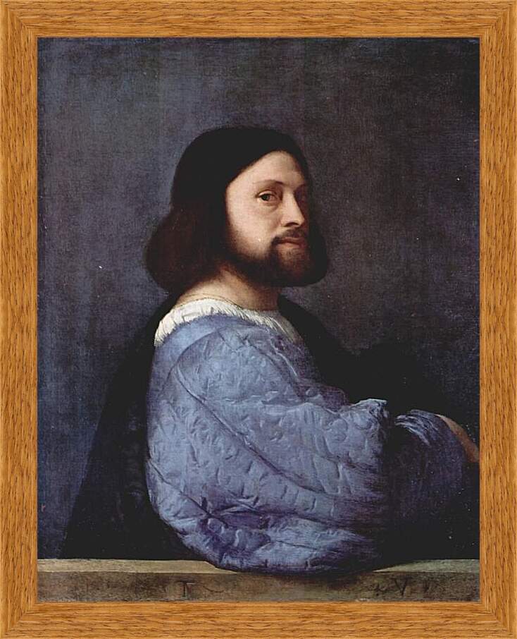 Картина в раме - Портрет мужчины в платье с синими рукавами. Тициан Вечеллио
