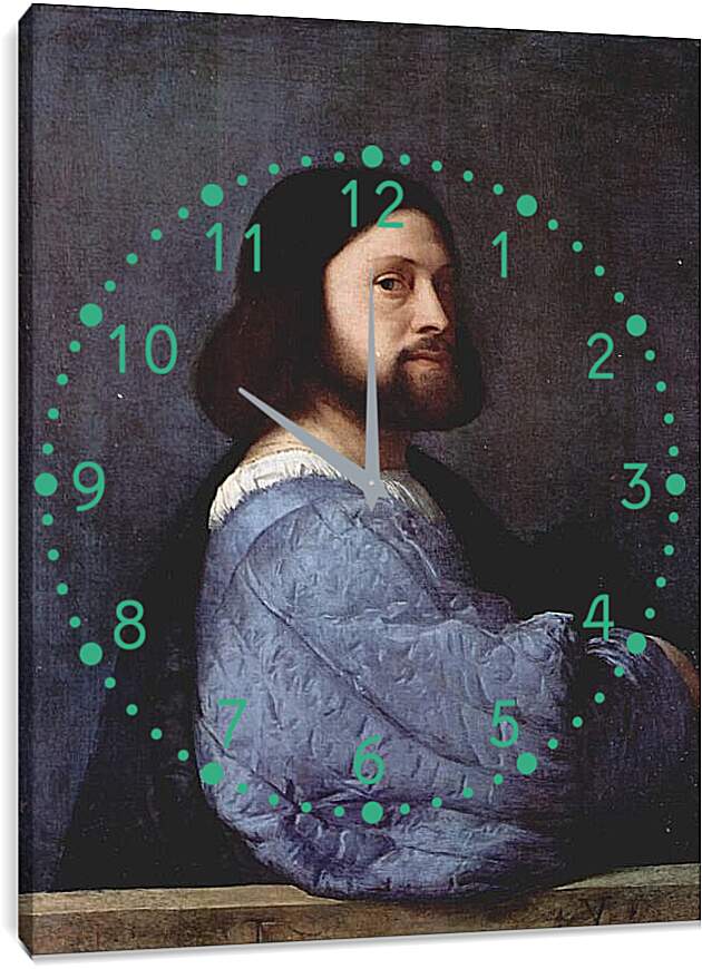 Часы картина - Портрет мужчины в платье с синими рукавами. Тициан Вечеллио
