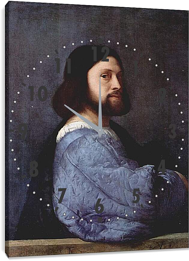 Часы картина - Портрет мужчины в платье с синими рукавами. Тициан Вечеллио

