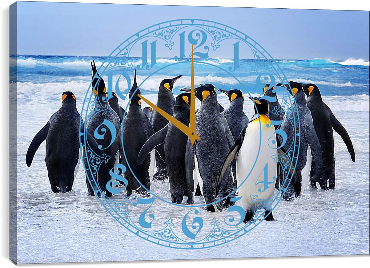 Часы картина - Пингвины у воды