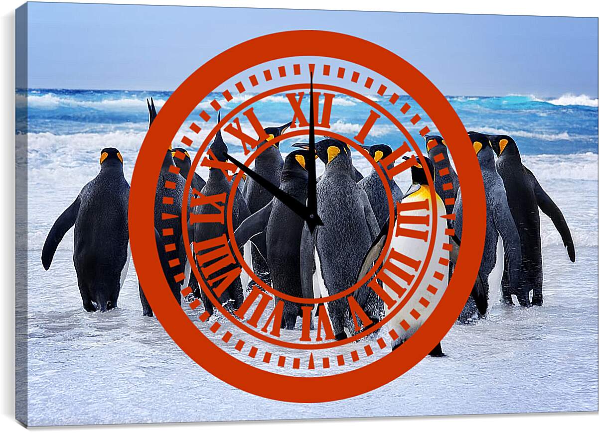 Часы картина - Пингвины у воды