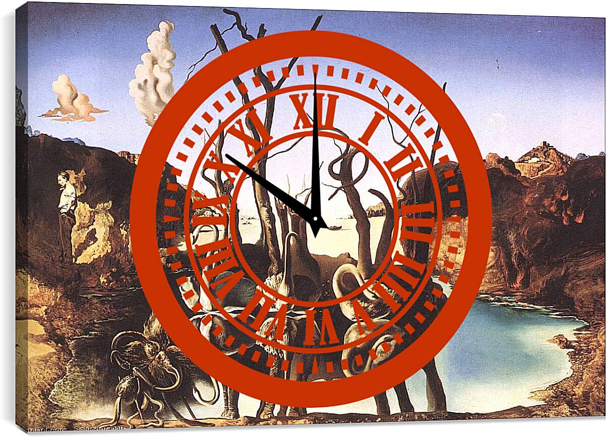 Часы картина - Лебеди, отражающиеся в слонах. Сальвадор Дали
