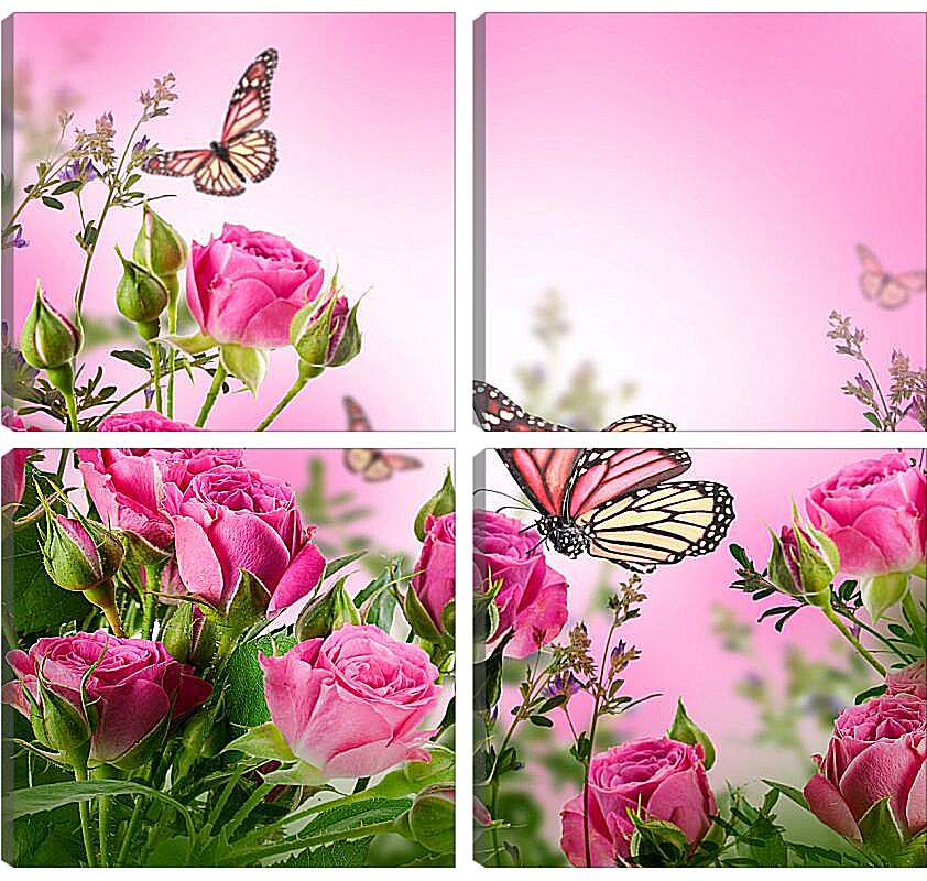 Модульная картина - Бабочки и розы