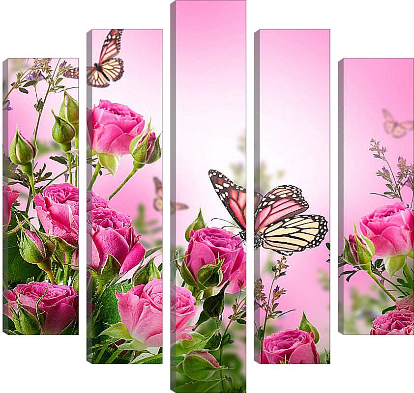 Модульная картина - Бабочки и розы