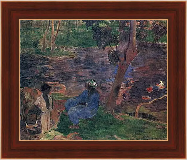 Картина в раме - Au bord de la riviere. Поль Гоген