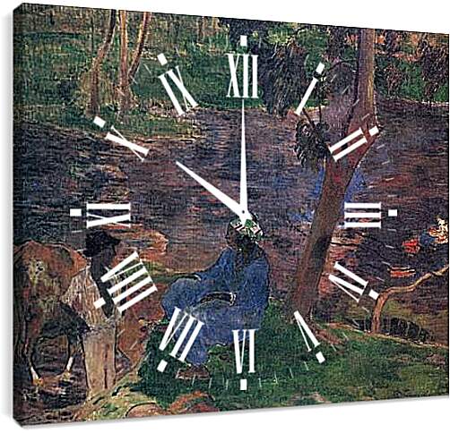 Часы картина - Au bord de la riviere. Поль Гоген