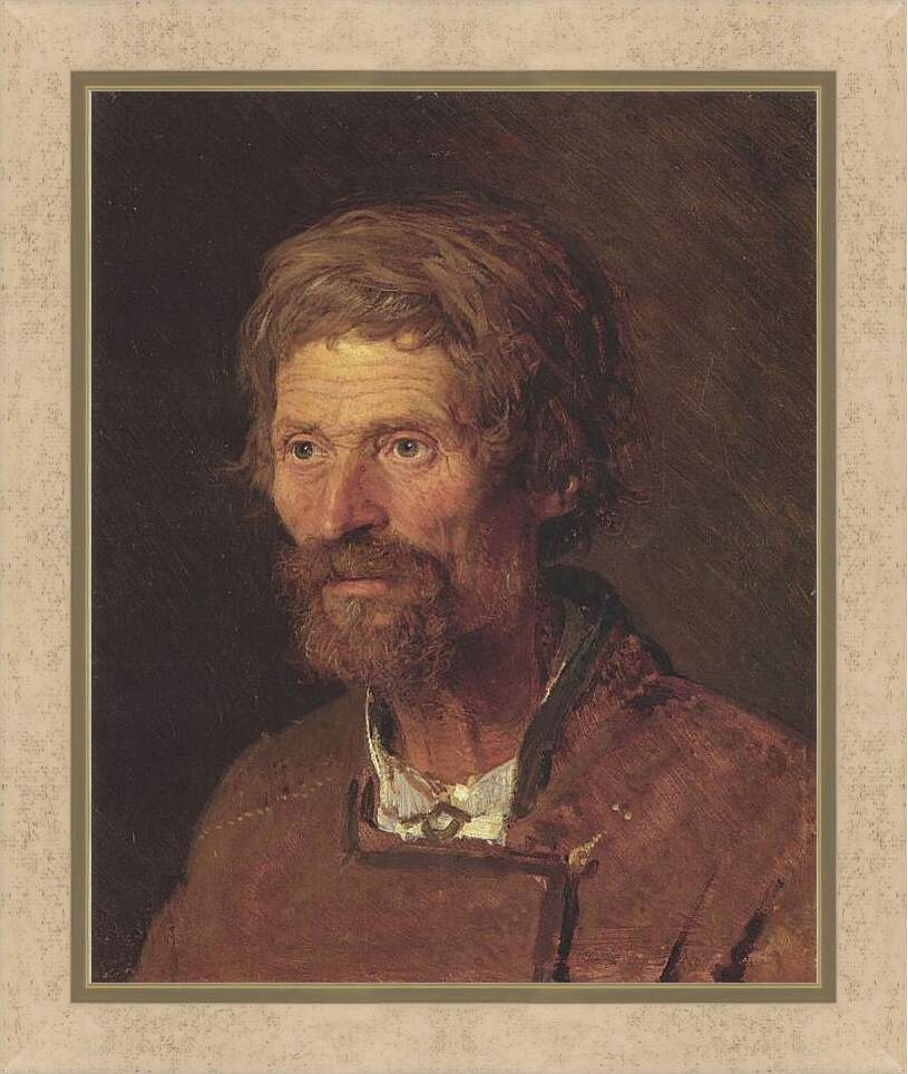 Картина в раме - Портрет старого украинского крестьянина. Иван Николаевич Крамской