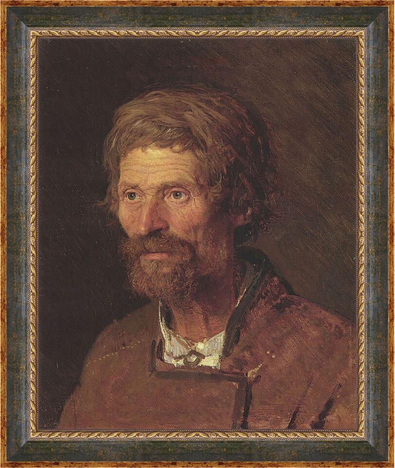 Картина в раме - Портрет старого украинского крестьянина. Иван Николаевич Крамской