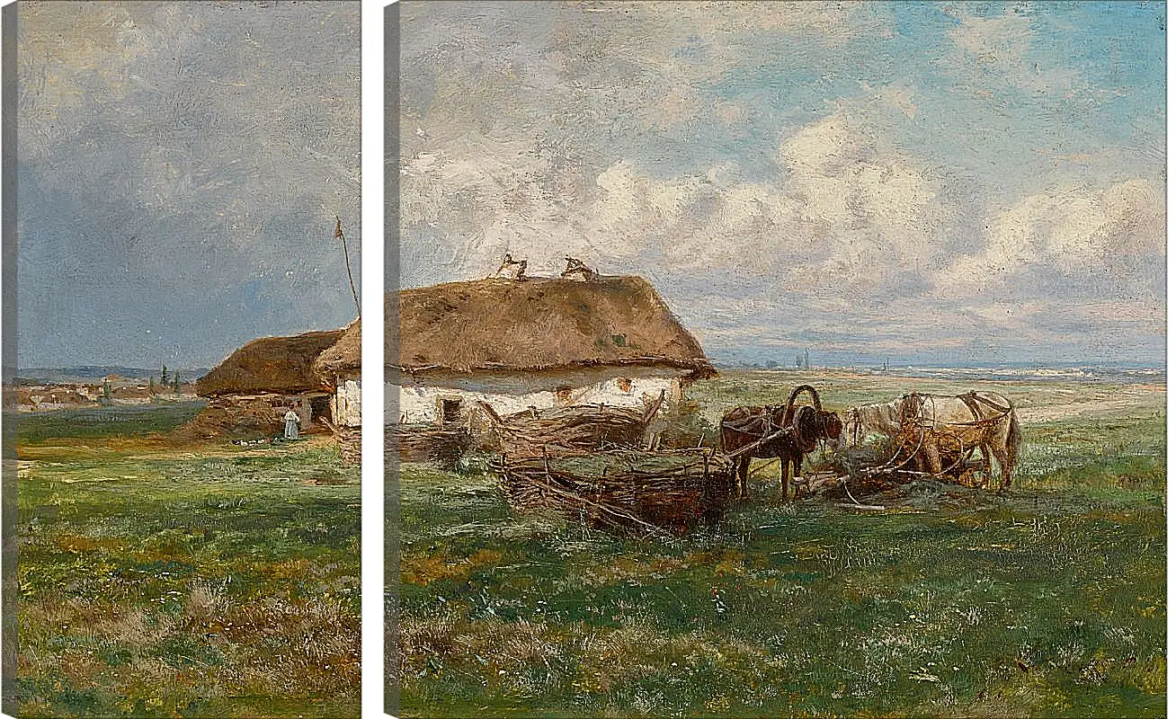 Модульная картина - Усадьба с лошадьми. Иосиф Евстафиевич Крачковский
