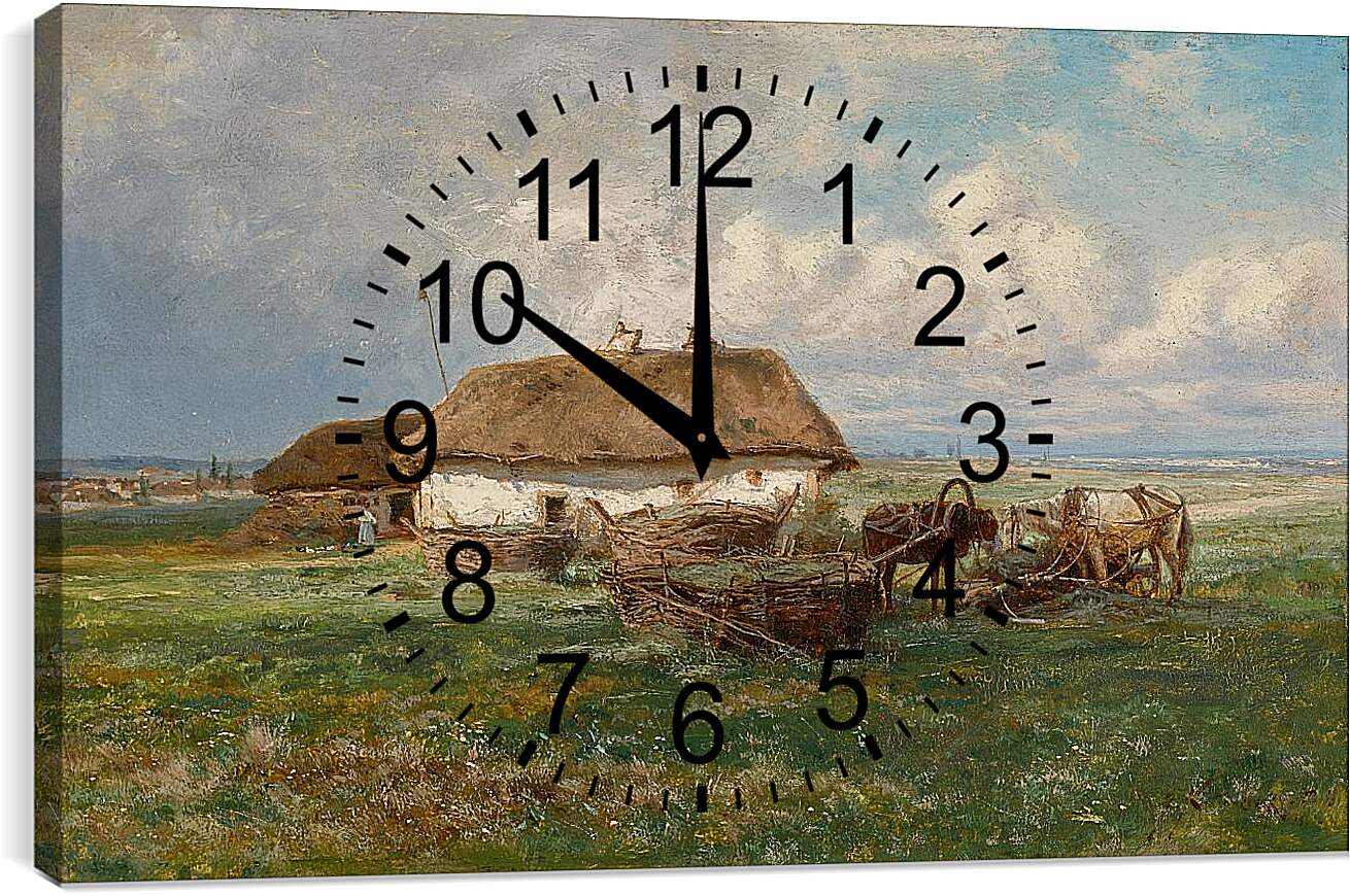 Часы картина - Усадьба с лошадьми. Иосиф Евстафиевич Крачковский