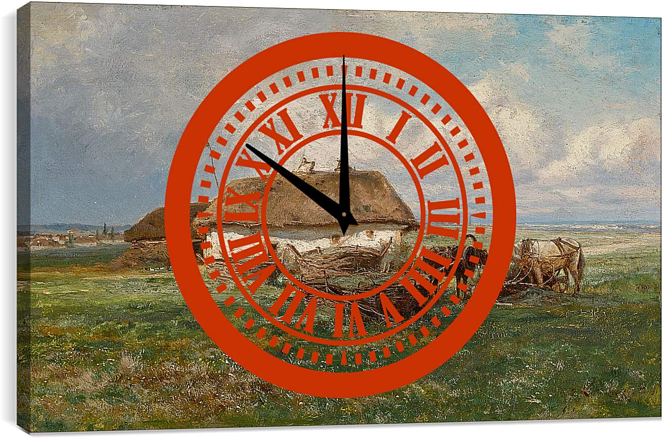 Часы картина - Усадьба с лошадьми. Иосиф Евстафиевич Крачковский