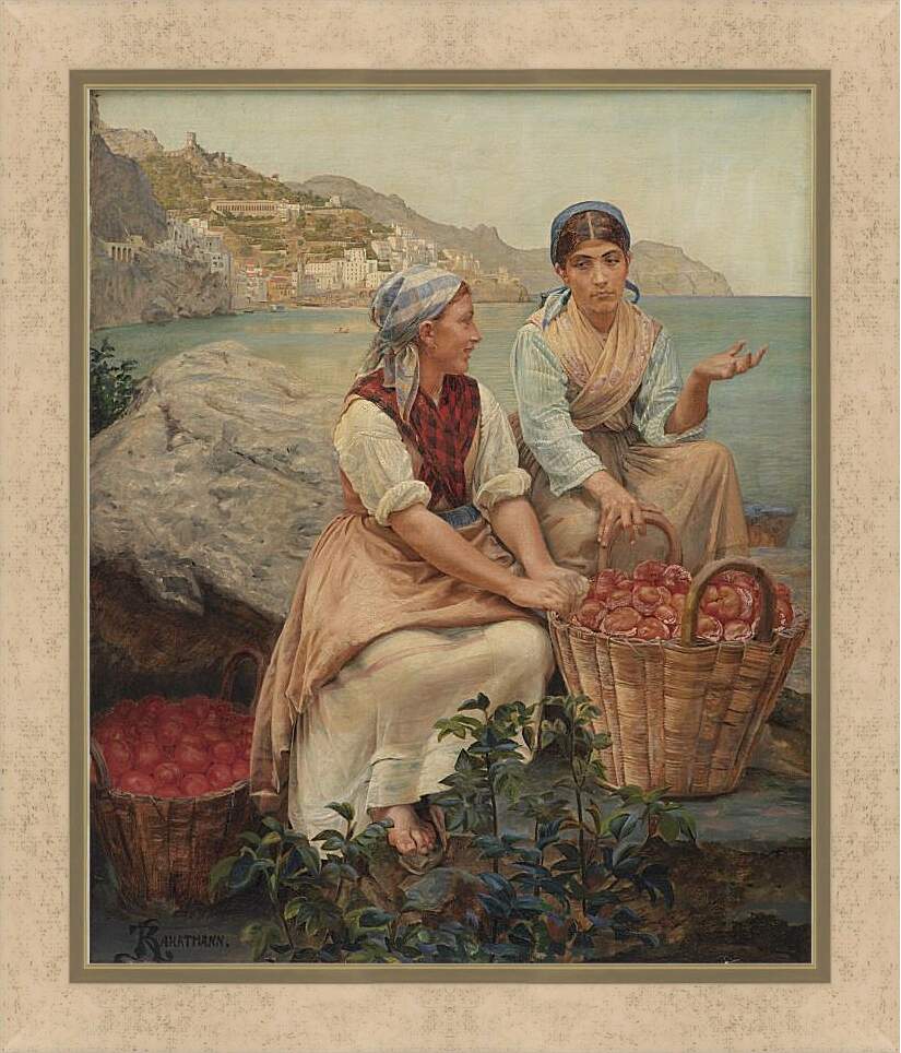 Картина в раме - Italienske piger med tomater i kurve. Педер Хенрик Кристиан Сартман