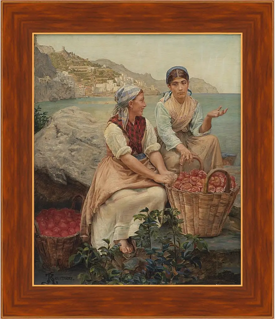 Картина в раме - Italienske piger med tomater i kurve. Педер Хенрик Кристиан Сартман