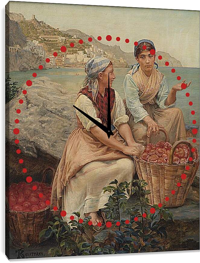 Часы картина - Italienske piger med tomater i kurve. Педер Хенрик Кристиан Сартман