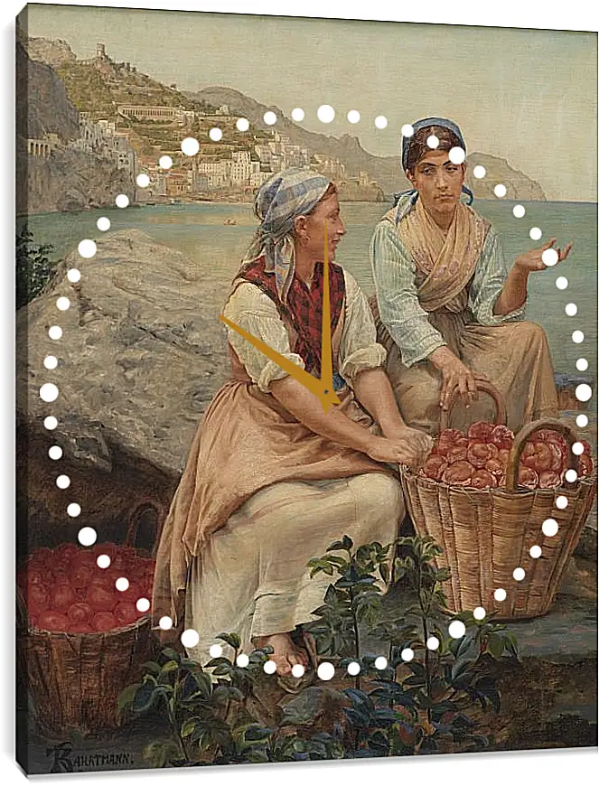 Часы картина - Italienske piger med tomater i kurve. Педер Хенрик Кристиан Сартман