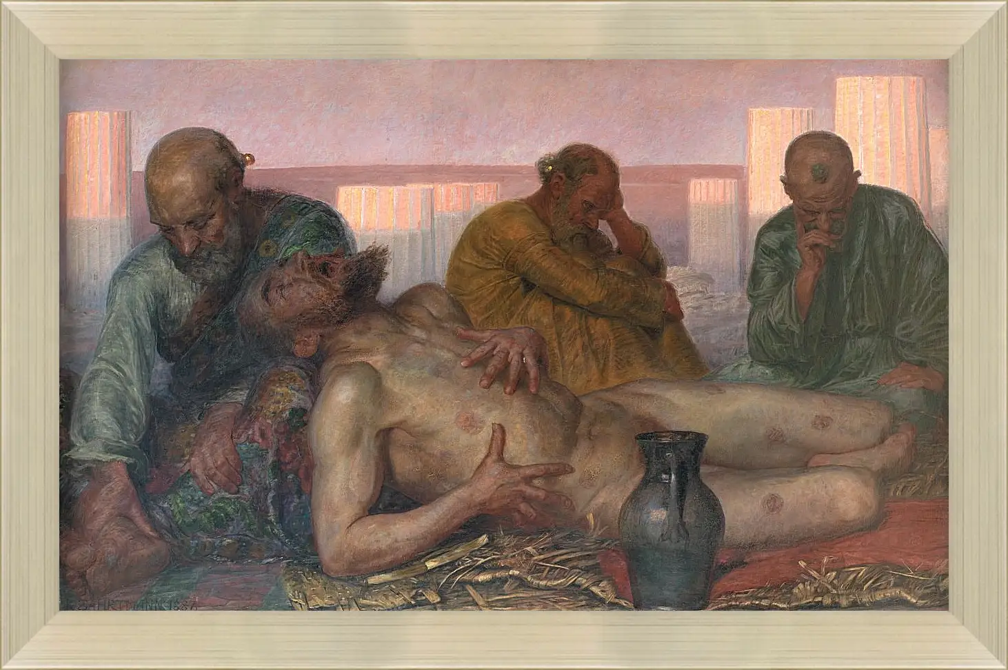 Картина в раме - Job and His Friends. Педер Хенрик Кристиан Сартман