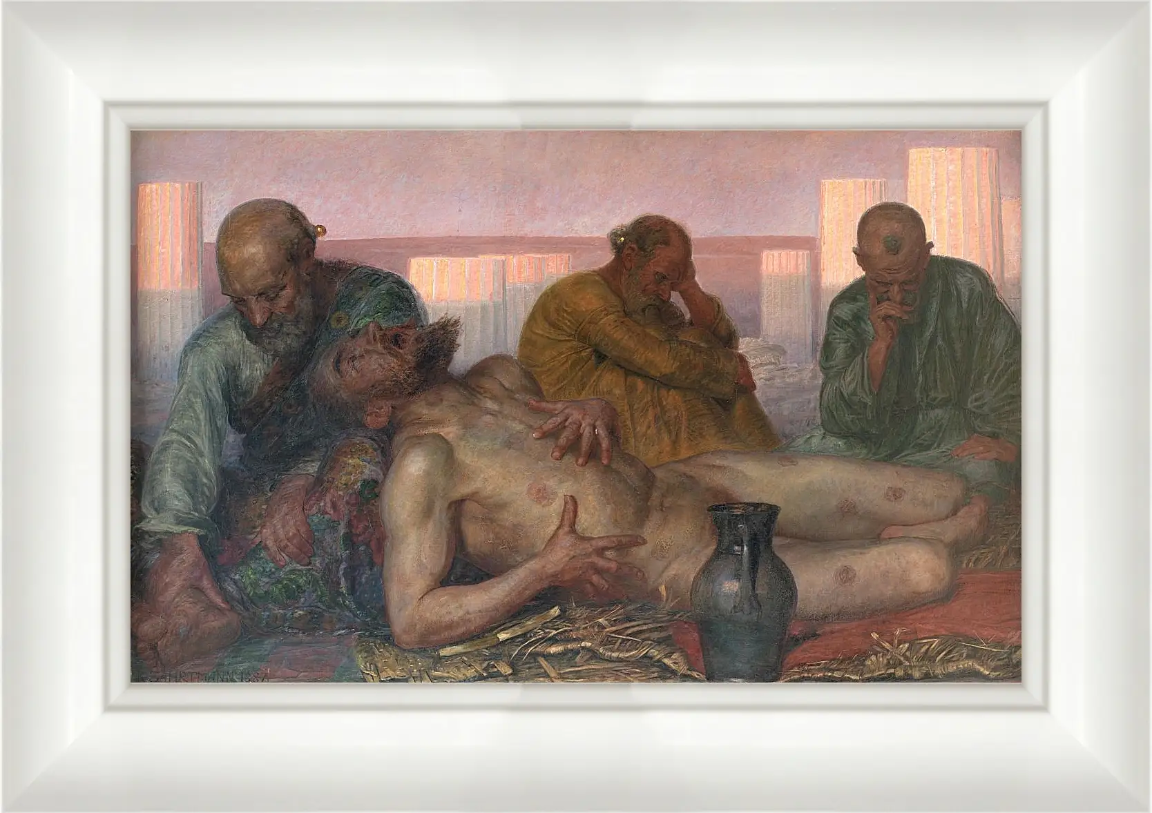 Картина в раме - Job and His Friends. Педер Хенрик Кристиан Сартман