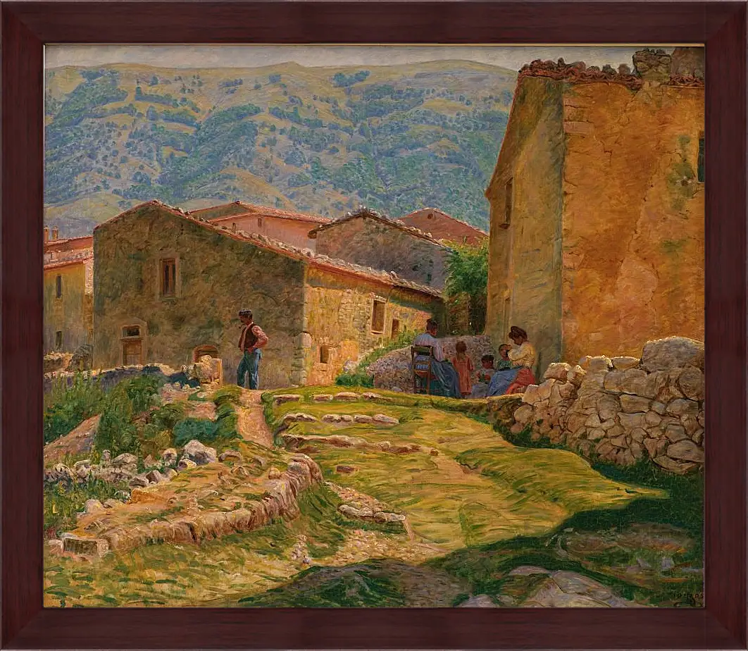 Картина в раме - Solskinsformiddag i Civita d'Antino. Педер Хенрик Кристиан Сартман