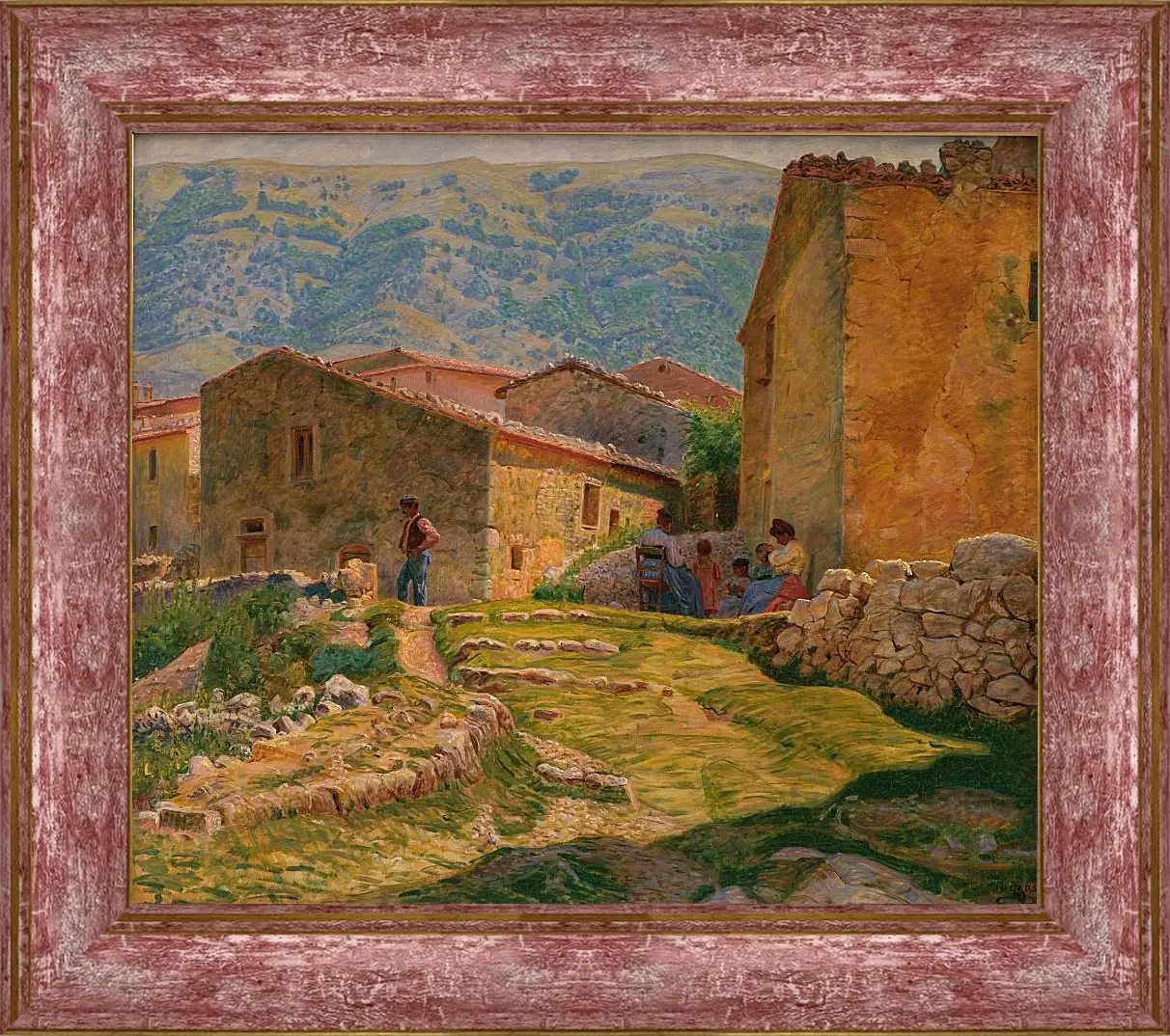 Картина в раме - Solskinsformiddag i Civita d'Antino. Педер Хенрик Кристиан Сартман