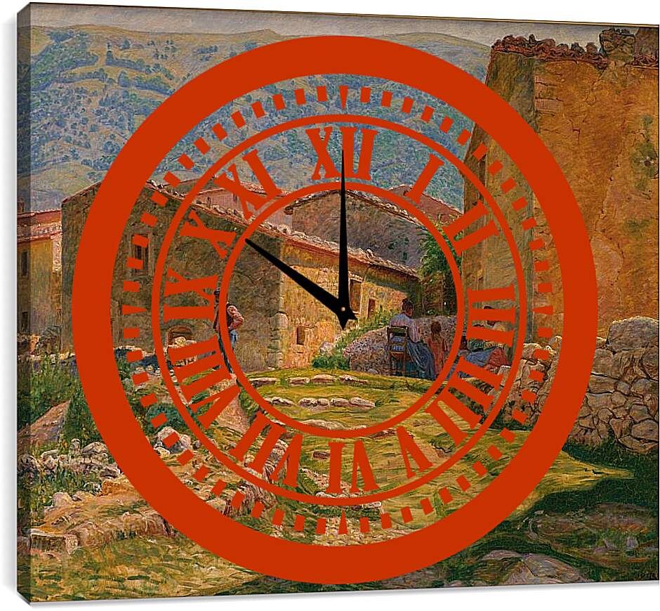 Часы картина - Solskinsformiddag i Civita d'Antino. Педер Хенрик Кристиан Сартман