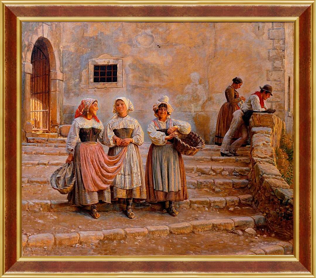 Картина в раме - Young women transporting lime. Civiitá d' Antino. Педер Хенрик Кристиан Сартман