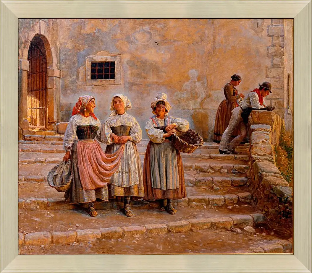 Картина в раме - Young women transporting lime. Civiitá d' Antino. Педер Хенрик Кристиан Сартман