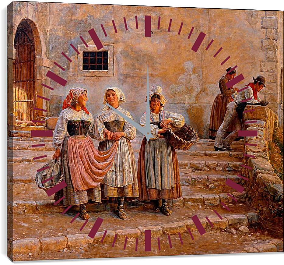 Часы картина - Young women transporting lime. Civiitá d' Antino. Педер Хенрик Кристиан Сартман