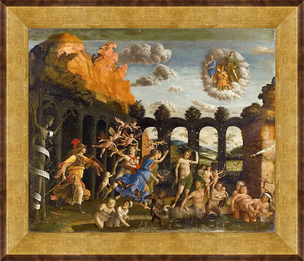 Картина в раме - Minerva Chasing the Vices from the Garden of Virtue. Минерва, изгоняющая пороки из сада благодетели. Андреа Мантенья