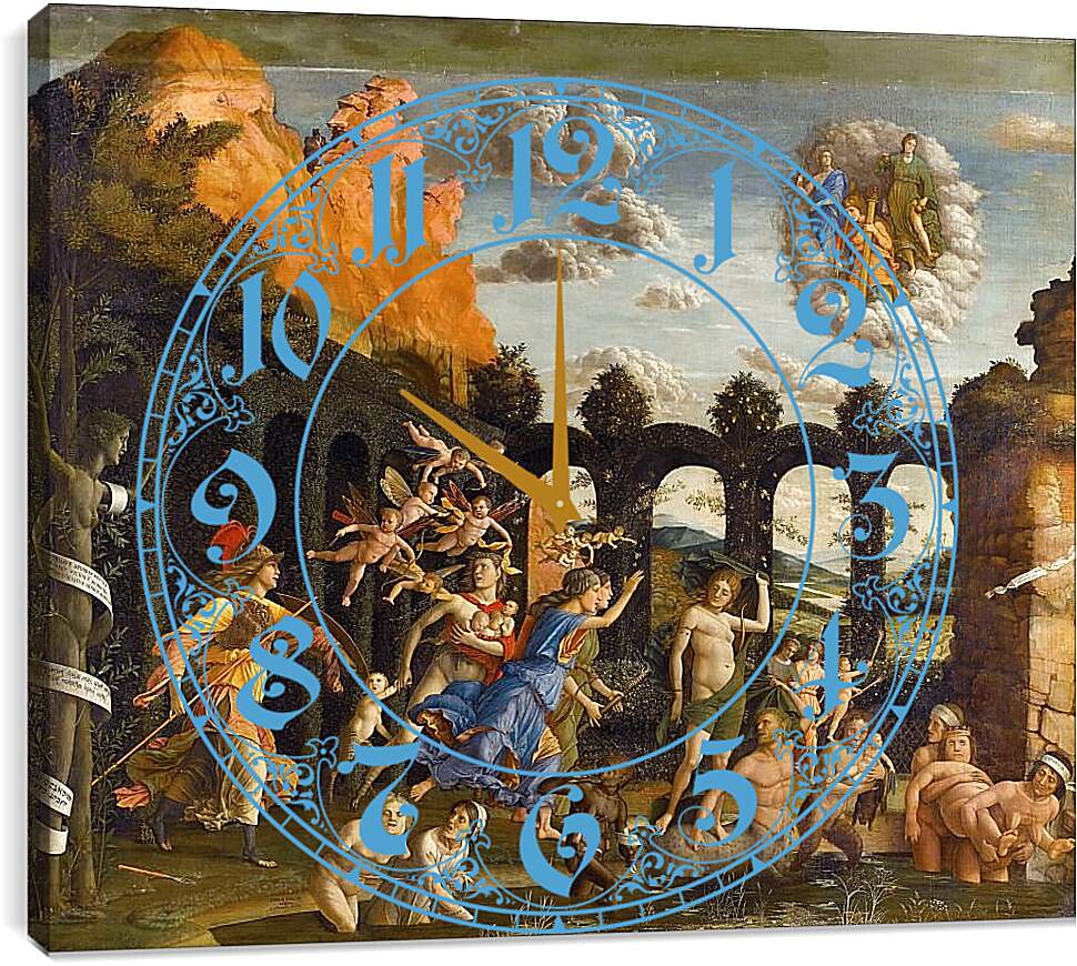 Часы картина - Minerva Chasing the Vices from the Garden of Virtue. Минерва, изгоняющая пороки из сада благодетели. Андреа Мантенья