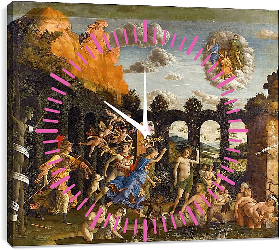 Часы картина - Minerva Chasing the Vices from the Garden of Virtue. Минерва, изгоняющая пороки из сада благодетели. Андреа Мантенья