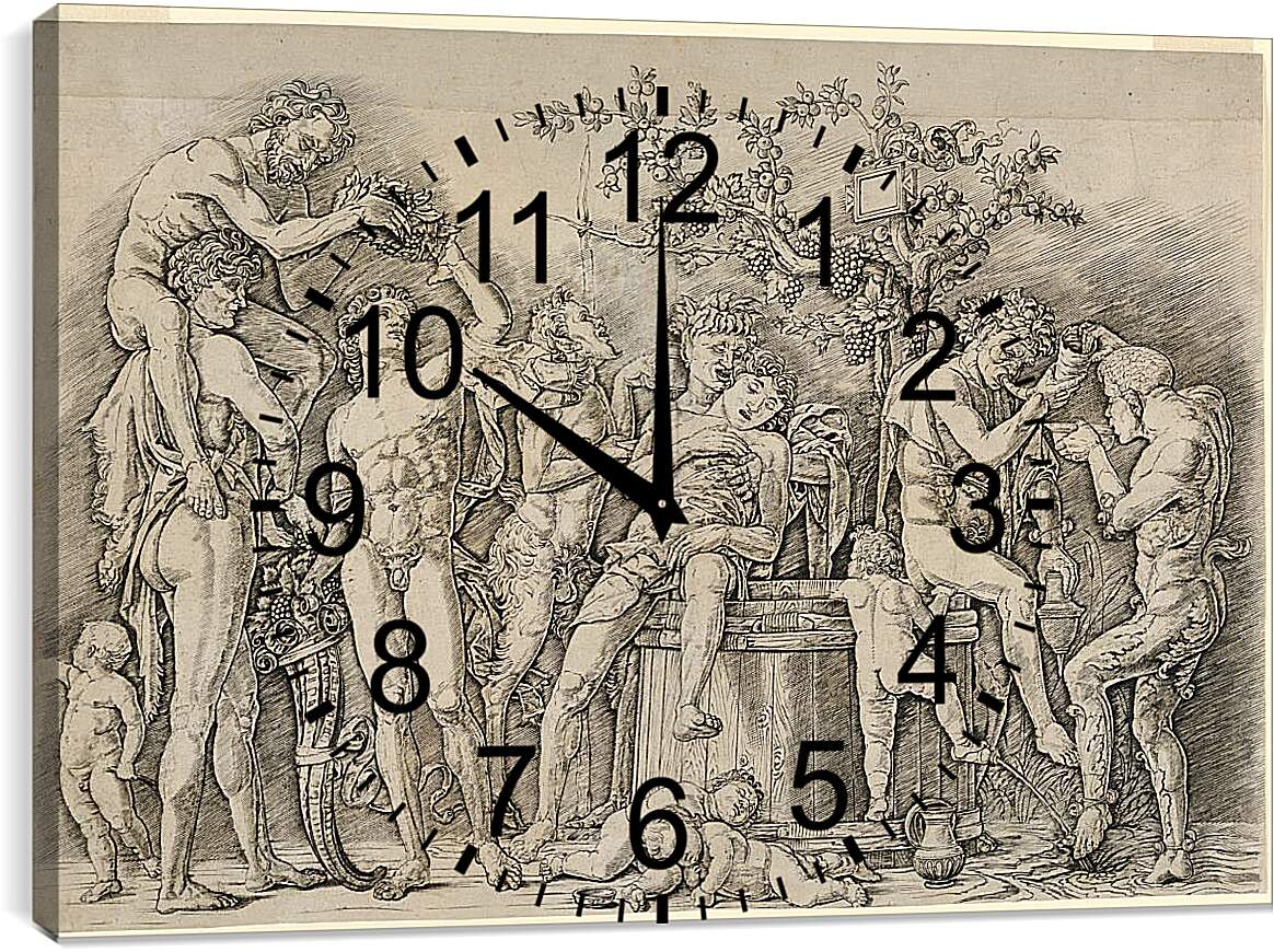 Часы картина - Вакханалия с винным прессом. Андреа Мантенья