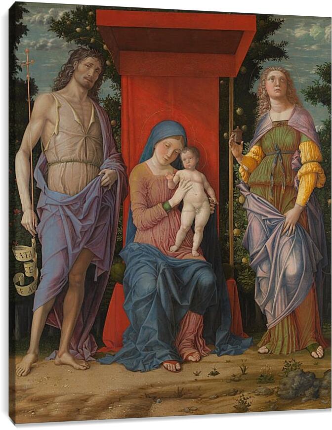 Постер и плакат - Мадонна с Младенцем, Иоанном Крестителем и Марией Магдалиной. Андреа Мантенья