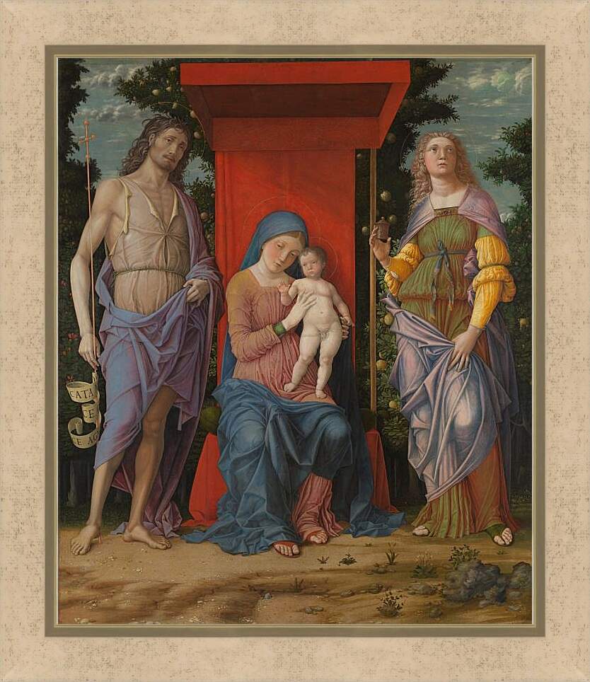 Картина в раме - Мадонна с Младенцем, Иоанном Крестителем и Марией Магдалиной. Андреа Мантенья