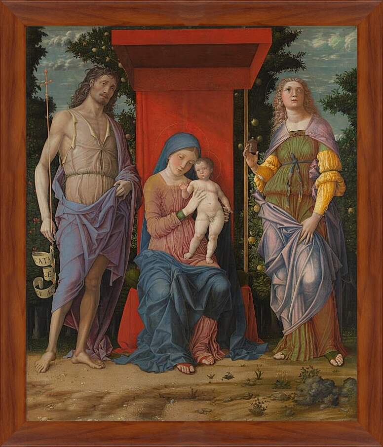 Картина в раме - Мадонна с Младенцем, Иоанном Крестителем и Марией Магдалиной. Андреа Мантенья