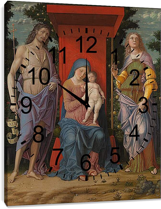 Часы картина - Мадонна с Младенцем, Иоанном Крестителем и Марией Магдалиной. Андреа Мантенья