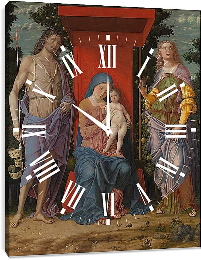 Часы картина - Мадонна с Младенцем, Иоанном Крестителем и Марией Магдалиной. Андреа Мантенья