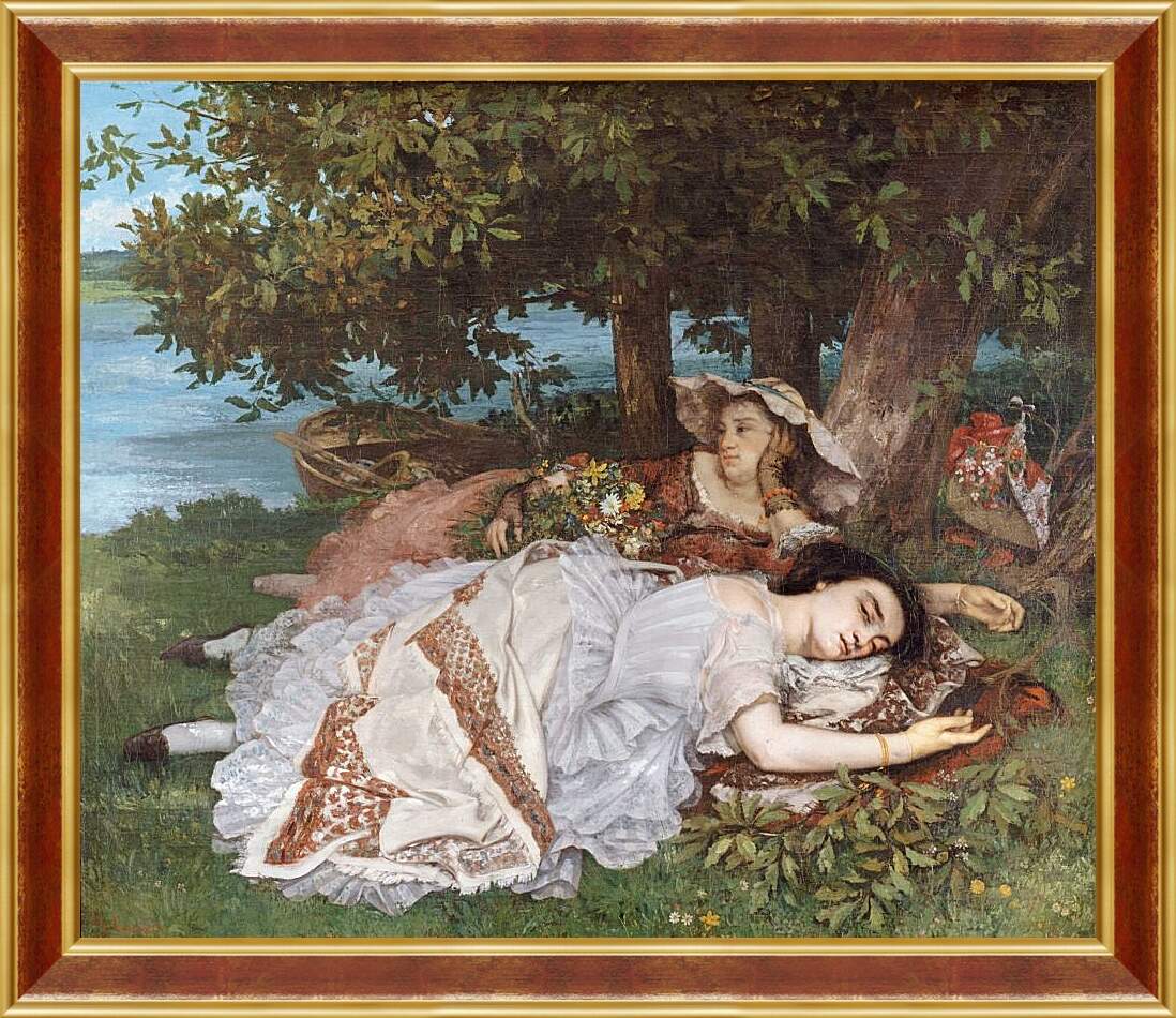 Картина в раме - Девушки на берегу Сены. Жан Дезире Гюстав Курбе